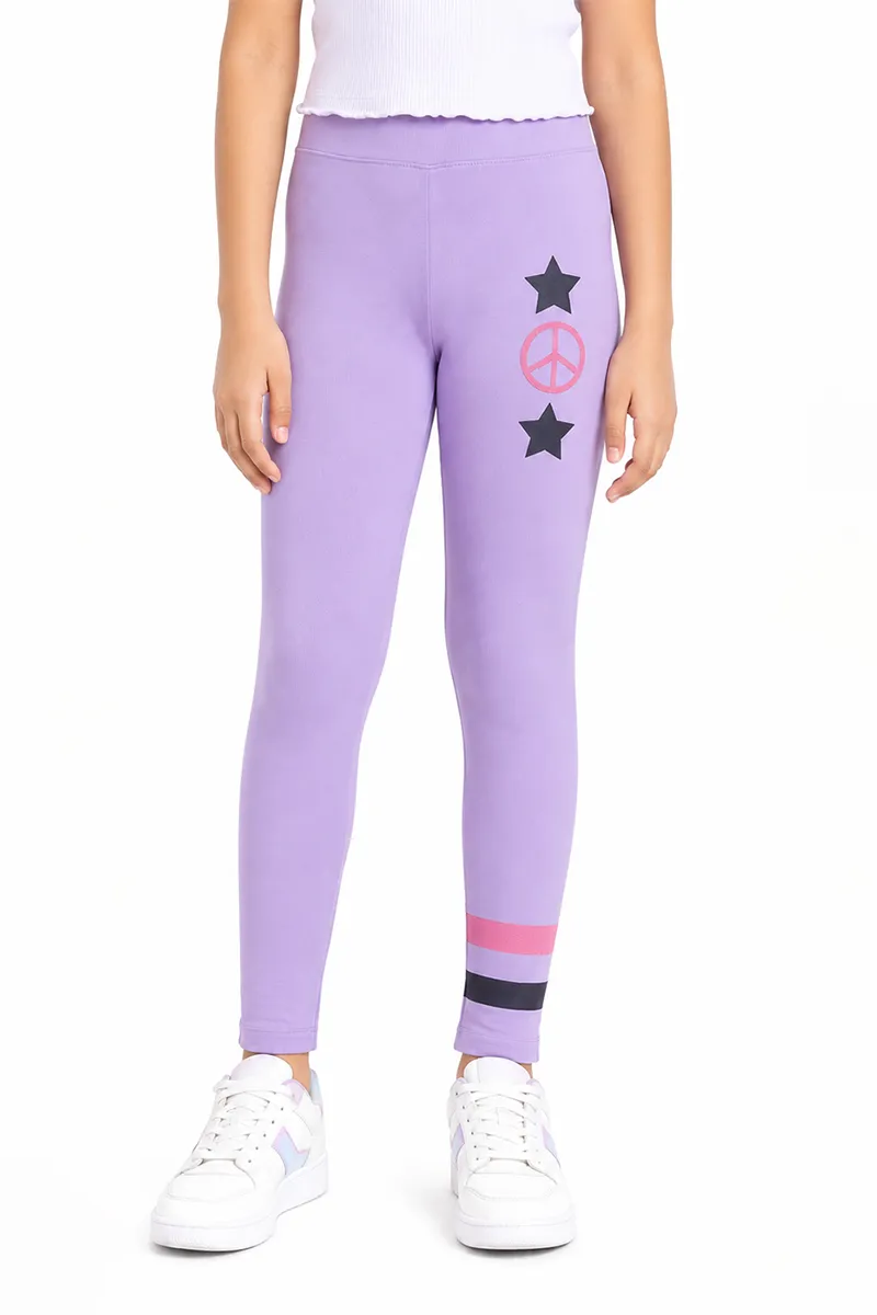 Girl's Cotton Lycra Printed Jeggings