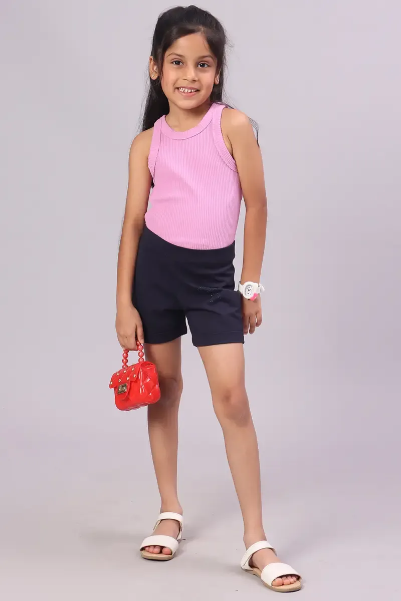 Girl's Cotton Lycra Solid Shorts (3-16 Yrs) 018549NAVBLU34YRS