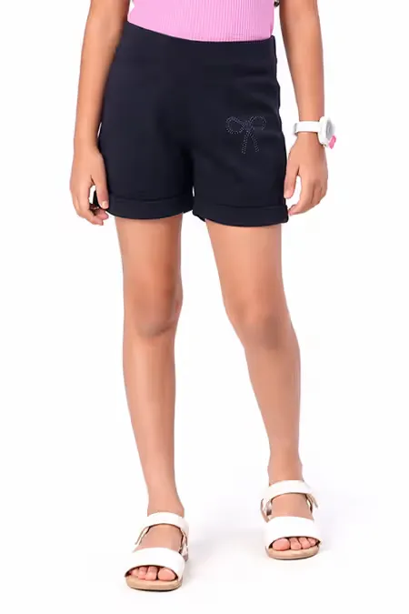 Girl's Cotton Lycra Solid Shorts (3-16 Yrs) 018549NAVBLU910YRS