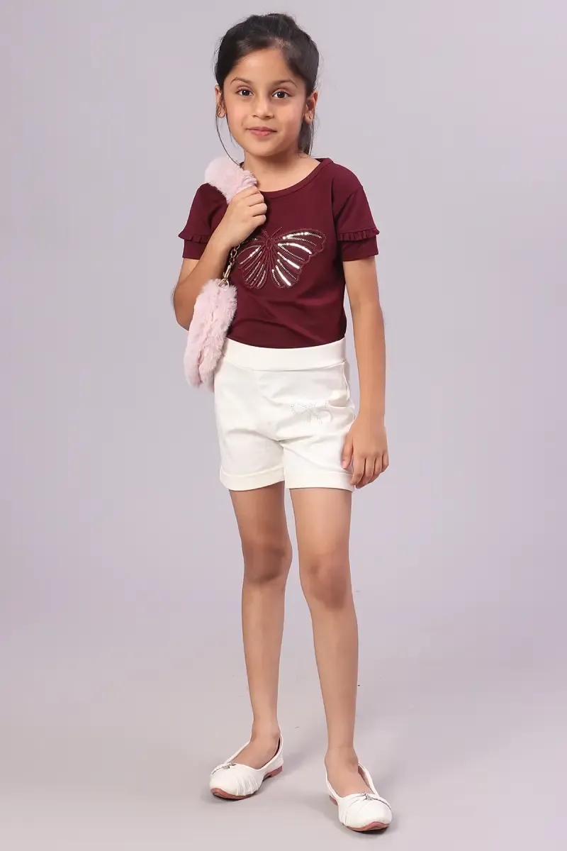 Girl's Cotton Lycra Solid Shorts (3-16 Yrs) 018549OFFWHI111YRS