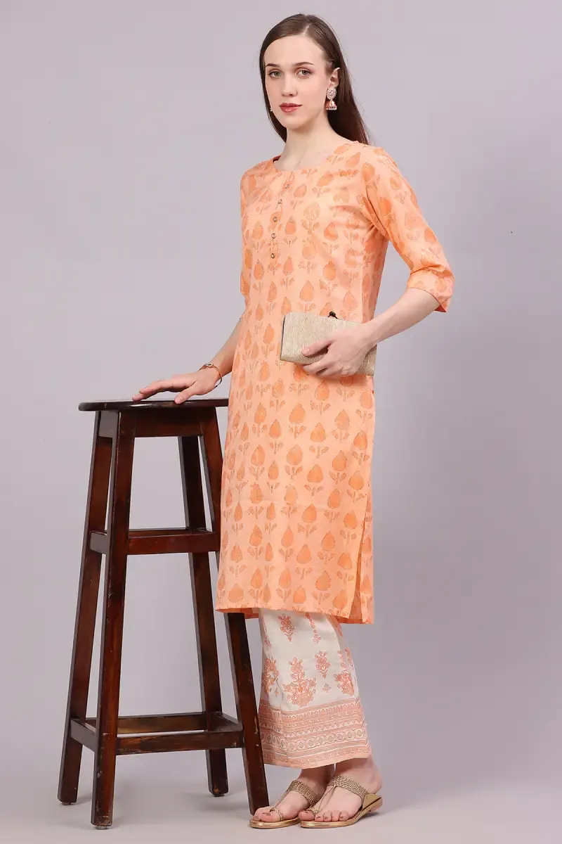 Cotton Printed Kurti with Pant Set for Women  018557MCOR