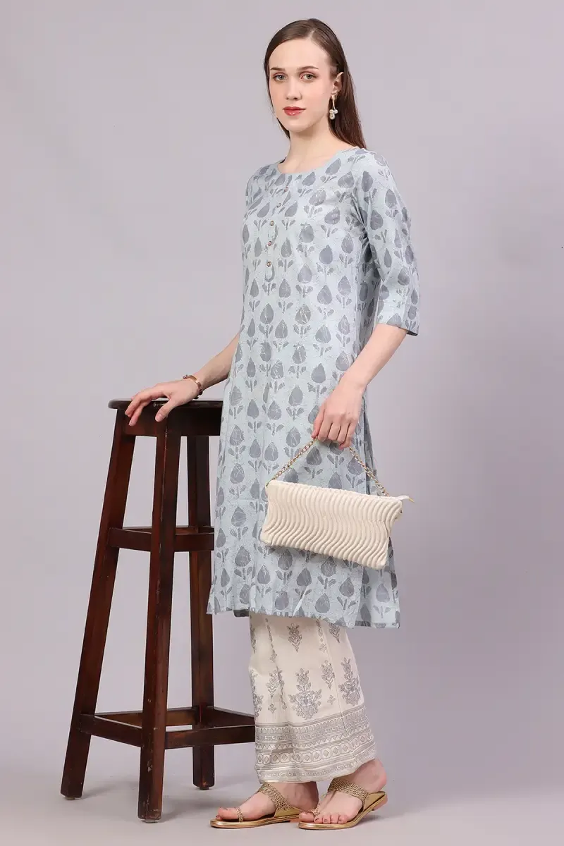 Cotton Printed Kurti with Pant Set for Women 018557MGRE2