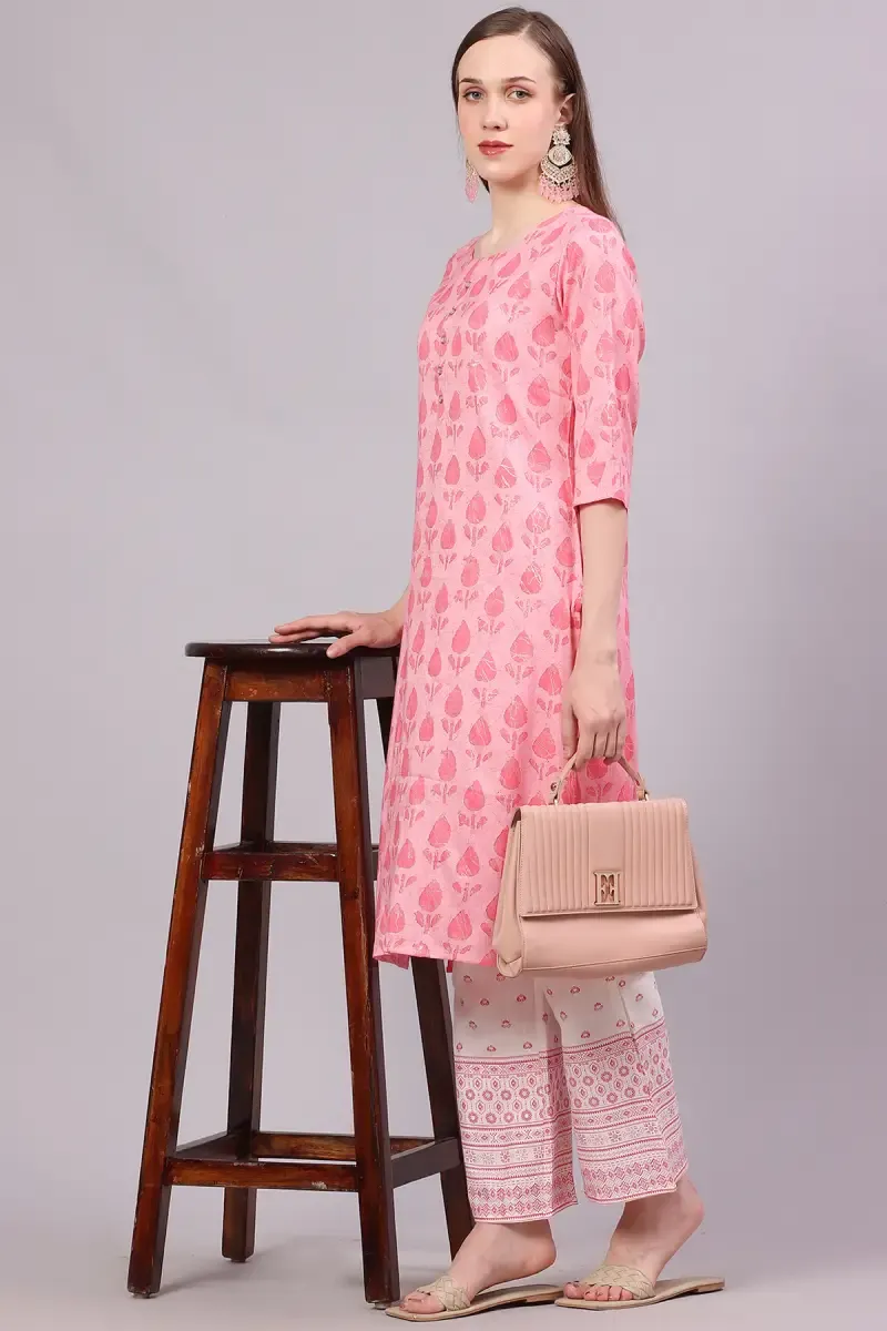 Cotton Printed Kurti with Pant Set for Women  018557XXLPIN