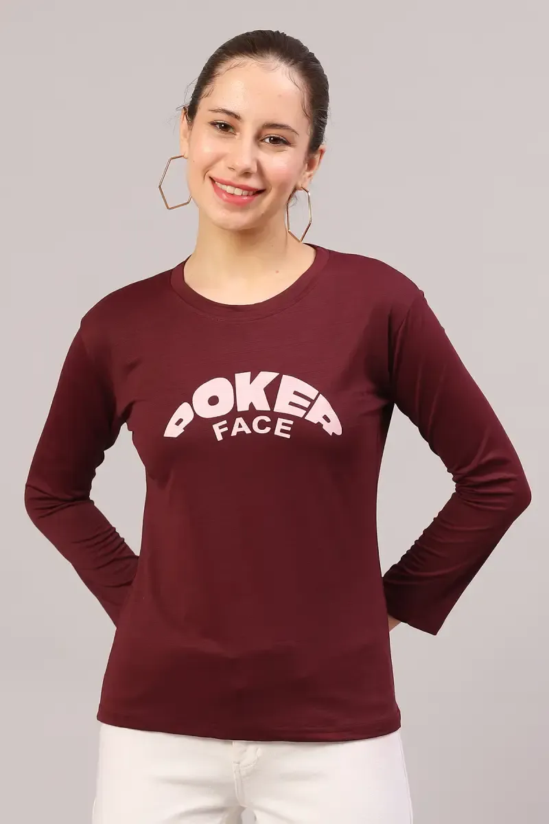 Lycra Typographic Printed T-Shirt for Women 018562XXLBUR