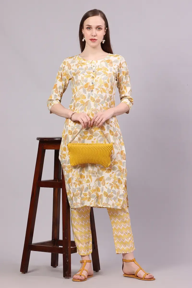Cotton Blend Printed Kurti with Pant Set for Women  018563XLMUS