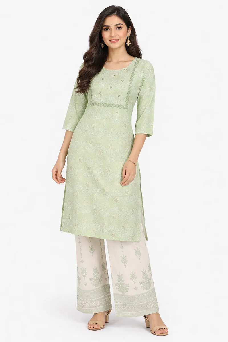 Cotton Printed Kurti with Pant Set for Women  018589MGRE