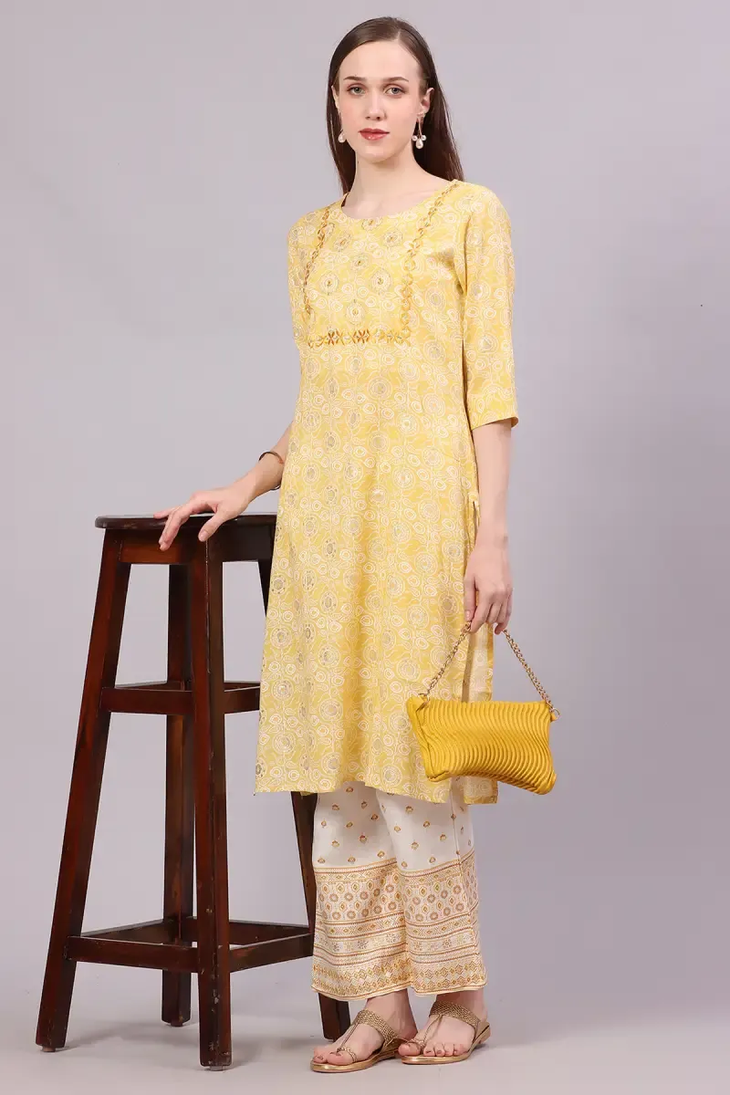 Cotton Printed Kurti with Pant Set for Women  018589MYEL