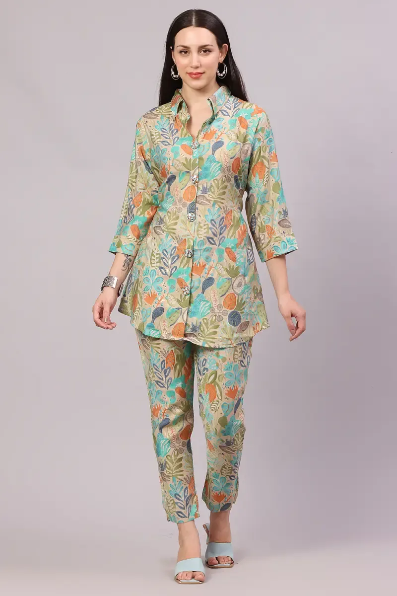 Polyester Botanical Printed Co-ord Set For Women 018599GREL