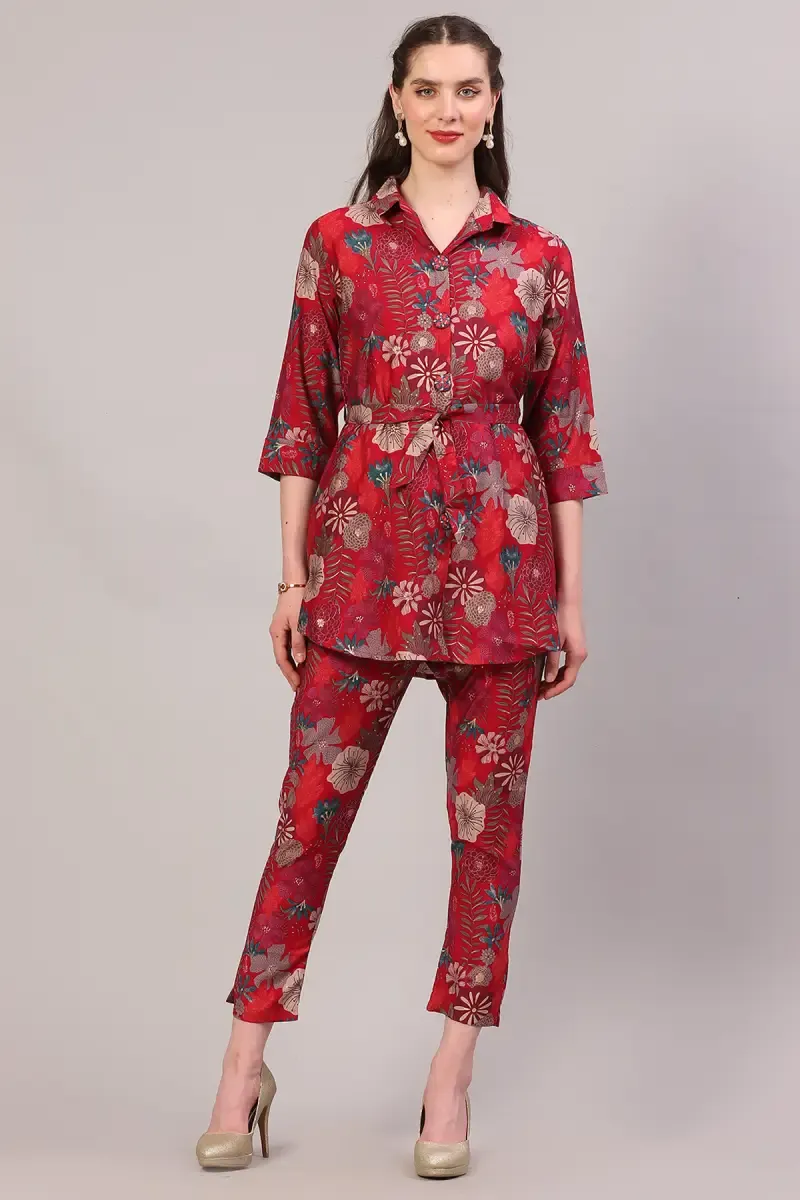 Polyester Printed Co-ord Set for Women  018605REDXXL