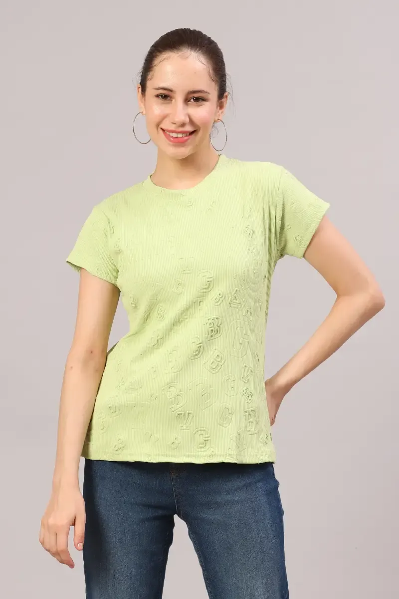 Lycra Embossed T-Shirt for Women