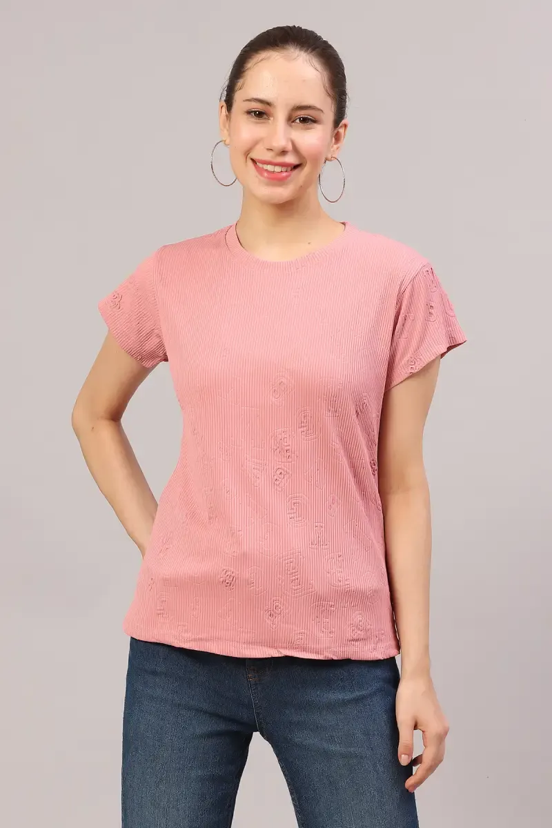 Lycra Embossed T-Shirt for Women