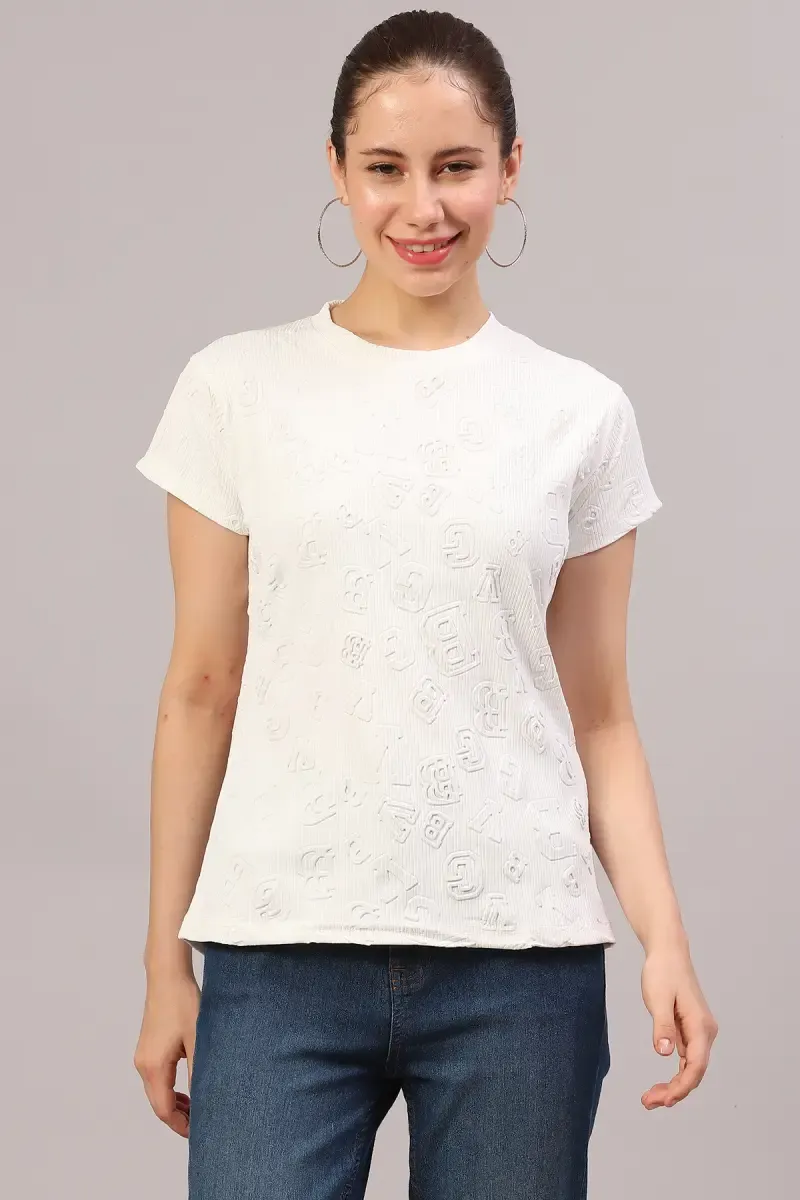 Lycra Embossed T-Shirt for Women