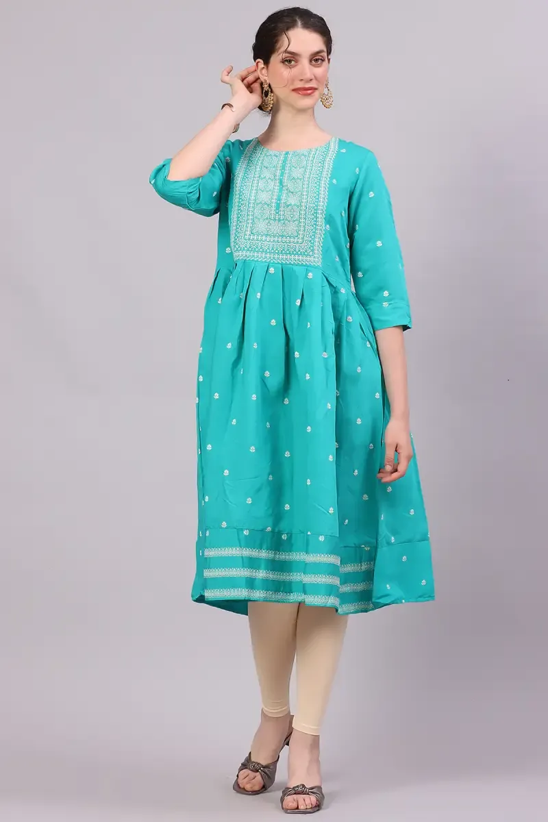Cotton Blend Embroidered Kurti for Women  018623LTUR