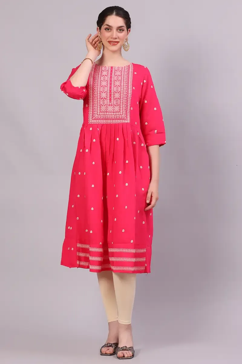 Cotton Blend Embroidered Kurti for Women  018623XXLPIN - Pink kurti - XXL kurti