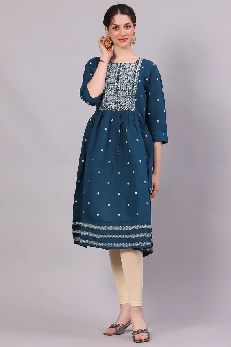 Cotton Blend Embroidered Kurti for Women  018623XXLTEA