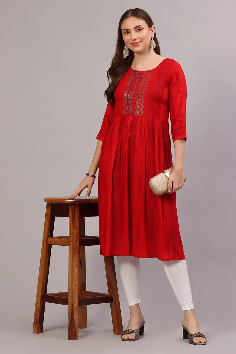 Rayon Dual Tone Kurti for Women 018706XXLRED - Red kurti - XXL kurti