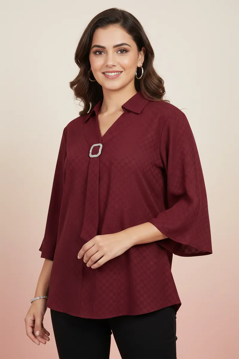 Crepe Checkered Top for Women 018713XLBUR2