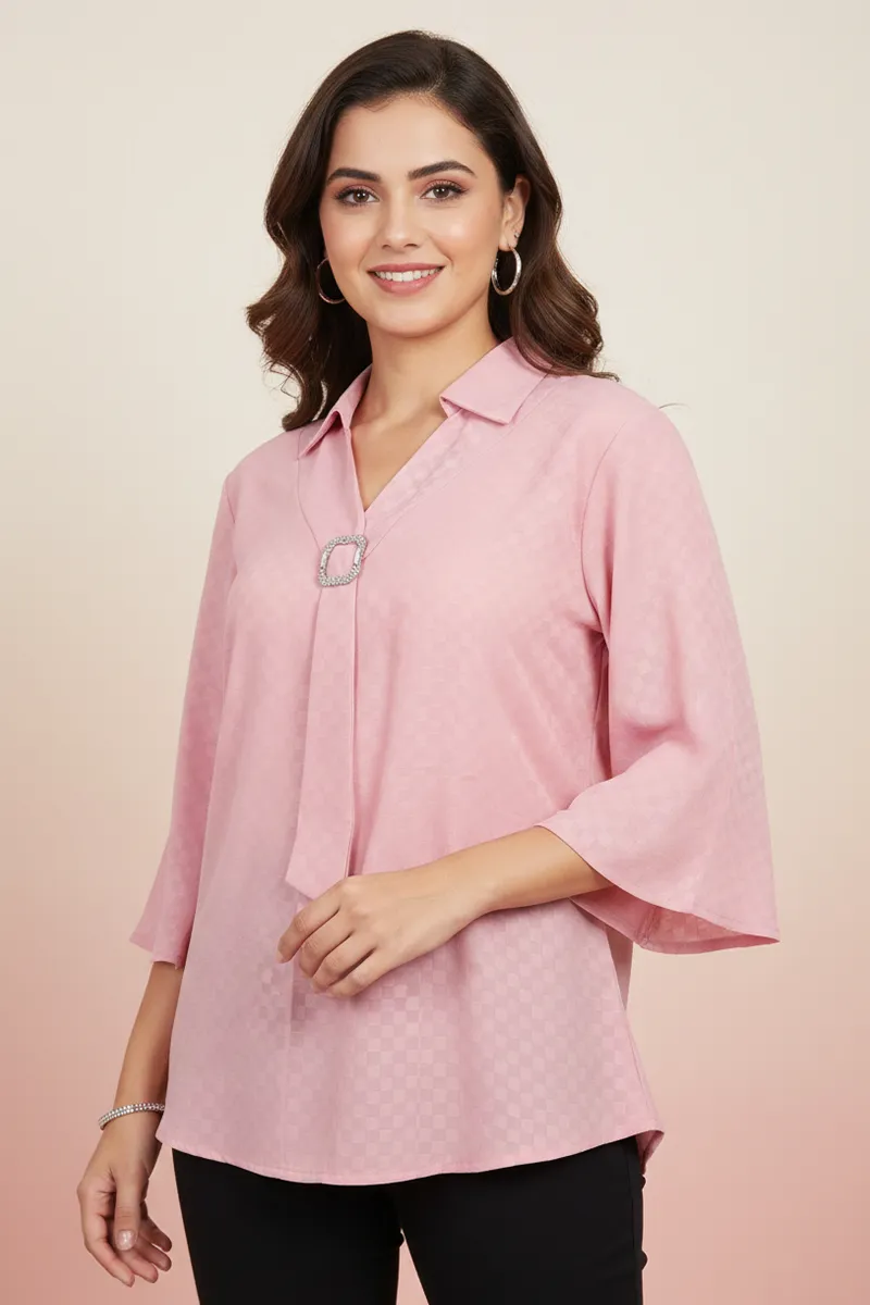 Crepe Checkered Top for Women 018713MPIN2