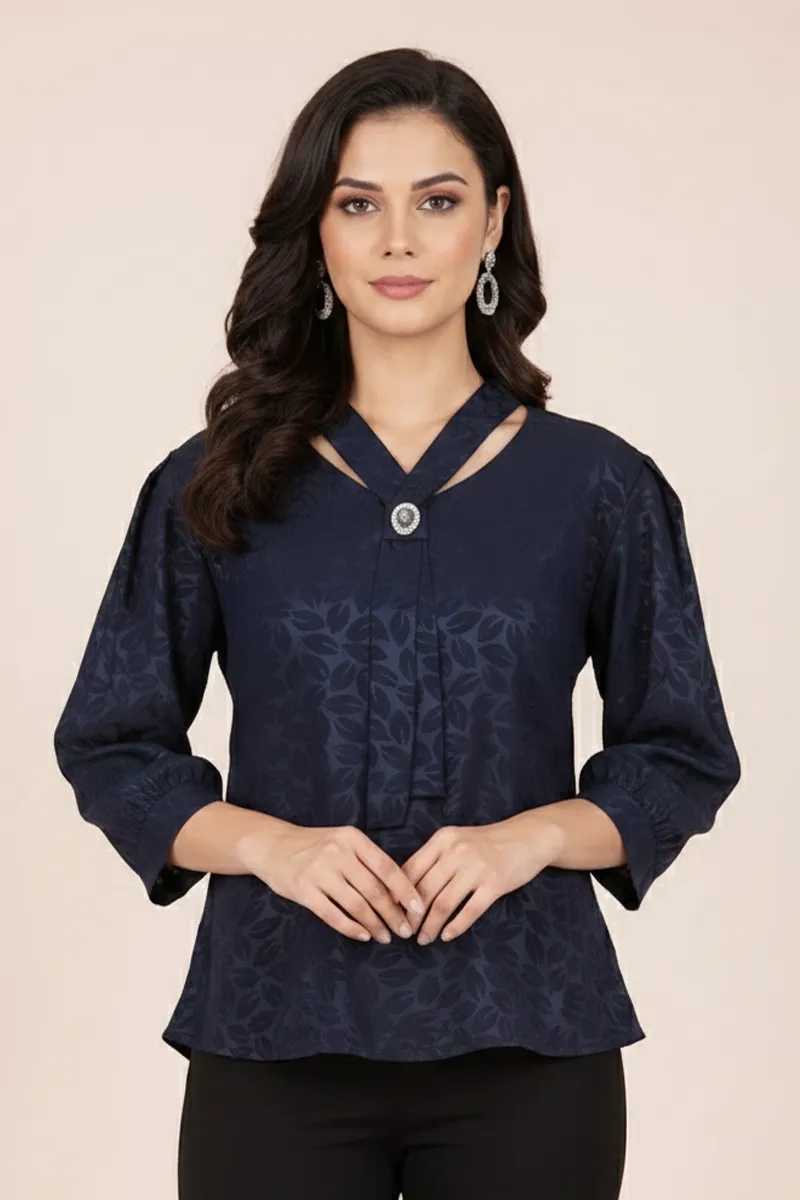 Georgette Botanical Printed Top for Women 018719MNAVBLU