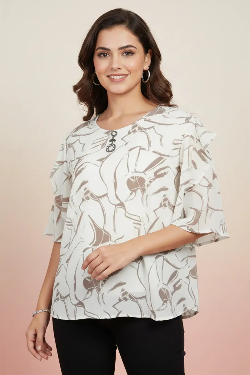 Georgette Abstract Printed Top for Women 018723LWHI