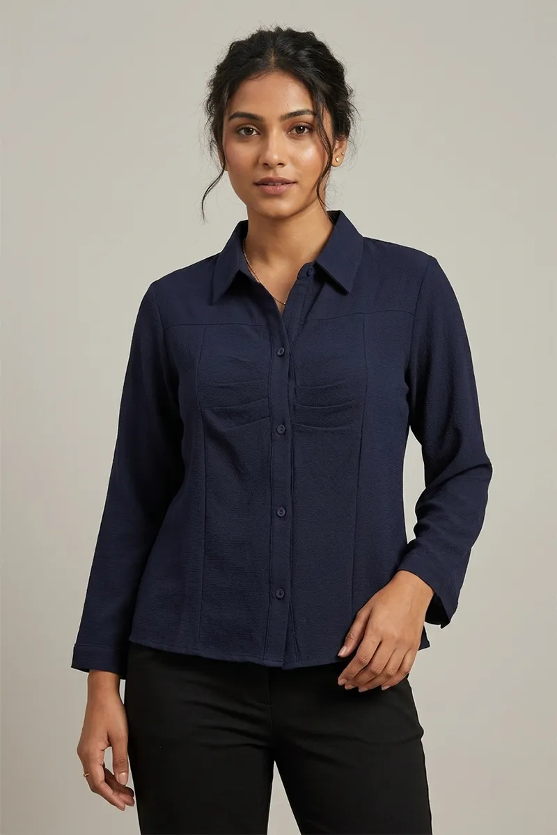 Lycra Solid Shirt for Women 018724XLNAVBLU2