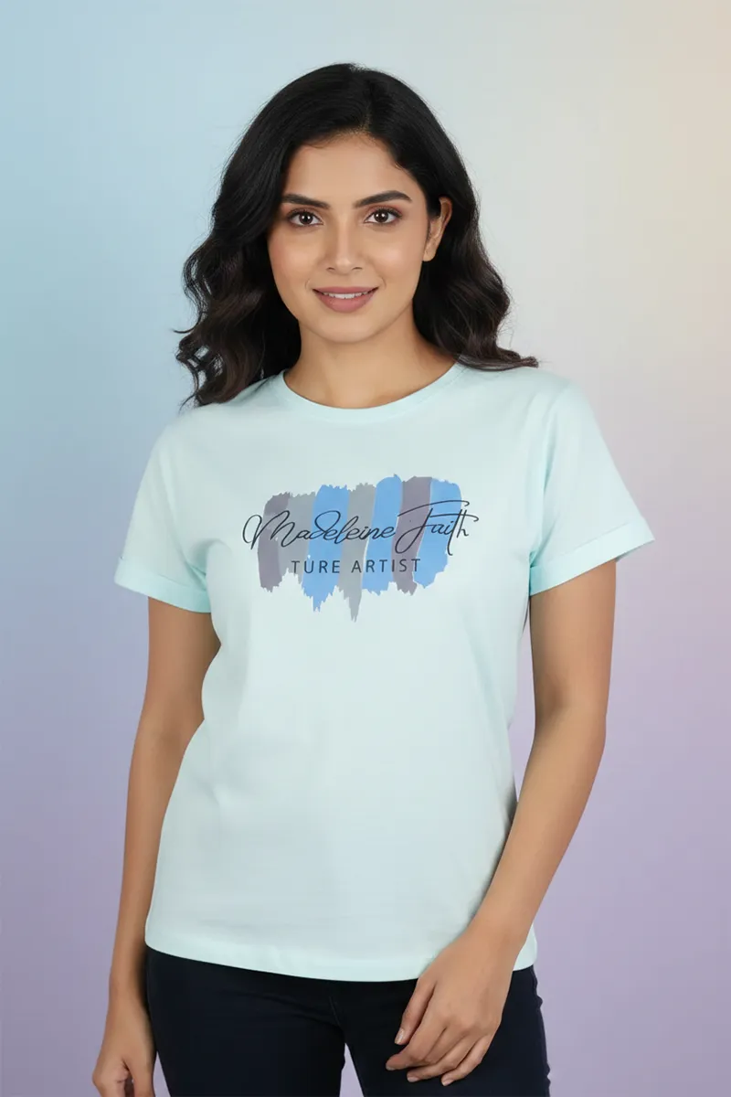 Lycra Graphic Printed T-Shirt for Women 018751MSKYBLU