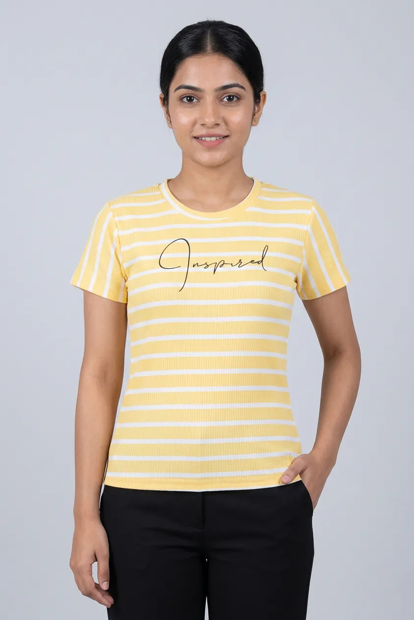 Corduroy Striped T-Shirt for Women 018753MYEL