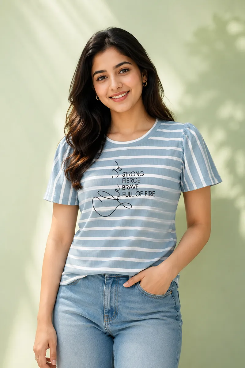 Corduroy Striped T-Shirt for Women 018756XLBLUGRE