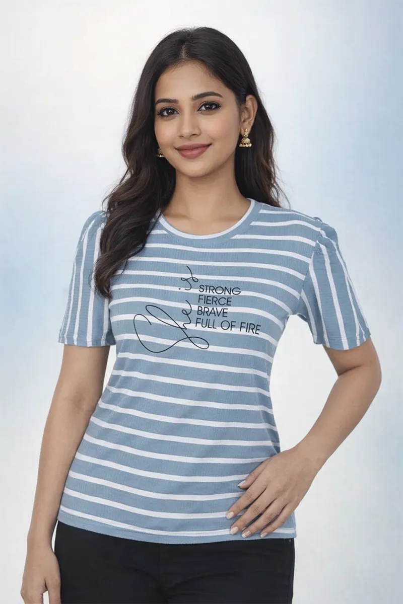Corduroy Striped T-Shirt for Women 018756LBLUGRE