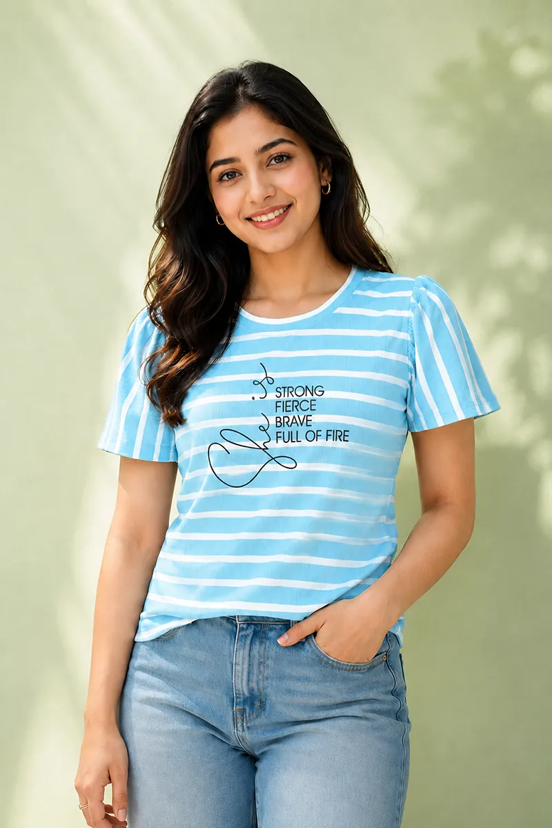 Corduroy Striped T-Shirt for Women 018756XLBLU