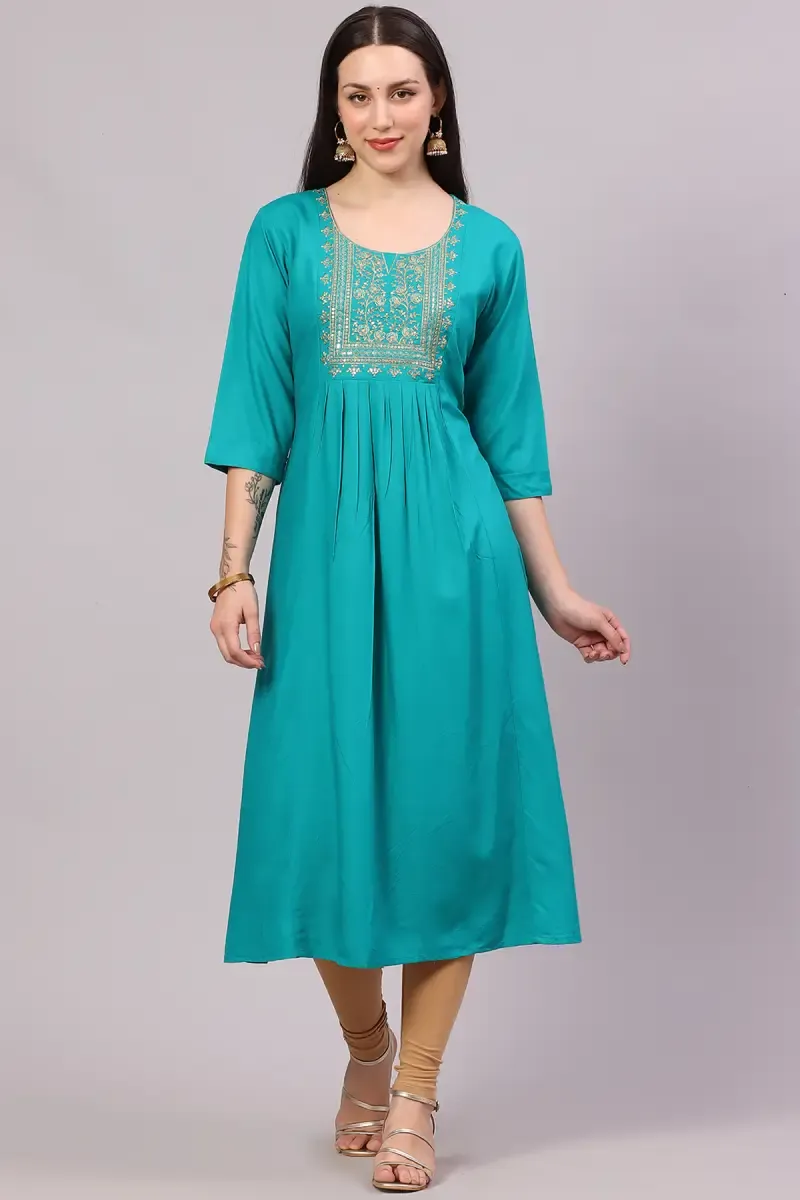 Rayon Embroidered Kurta for Women 018757XXLGRE