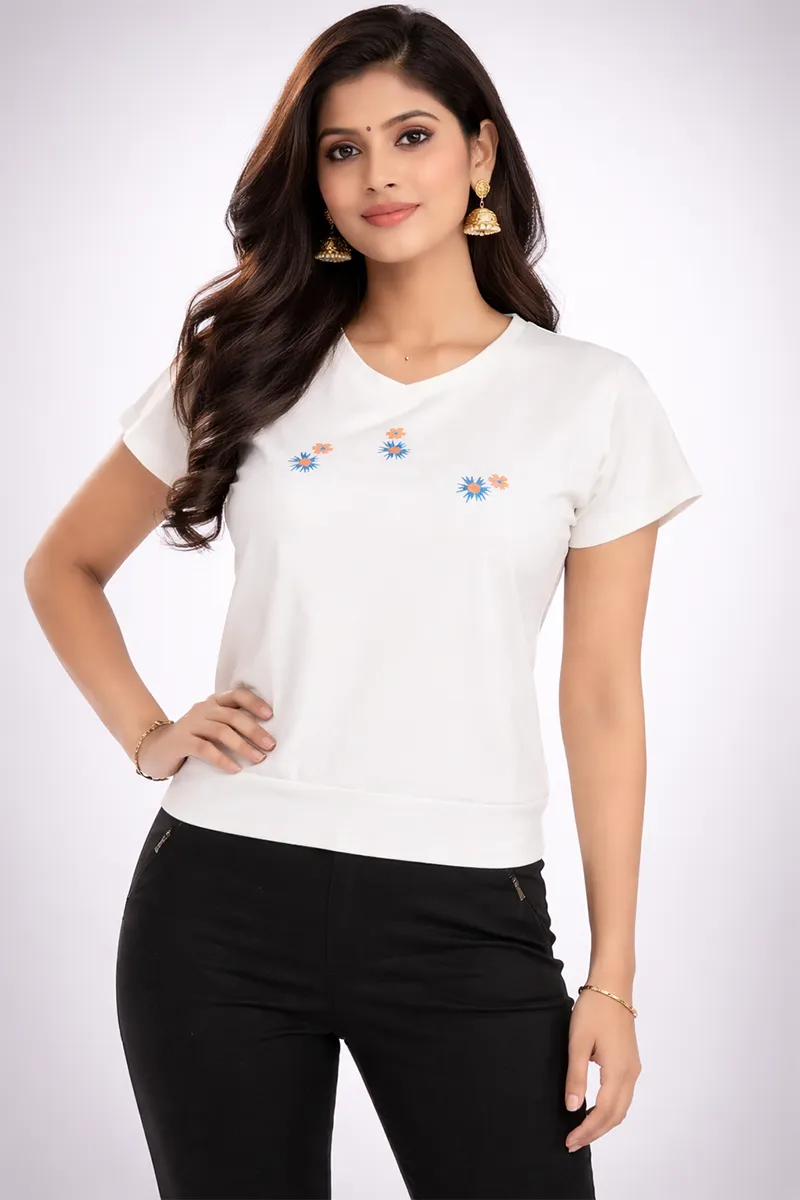 Lycra Graphic Printed T-Shirt for Women 018758LOFFWHI