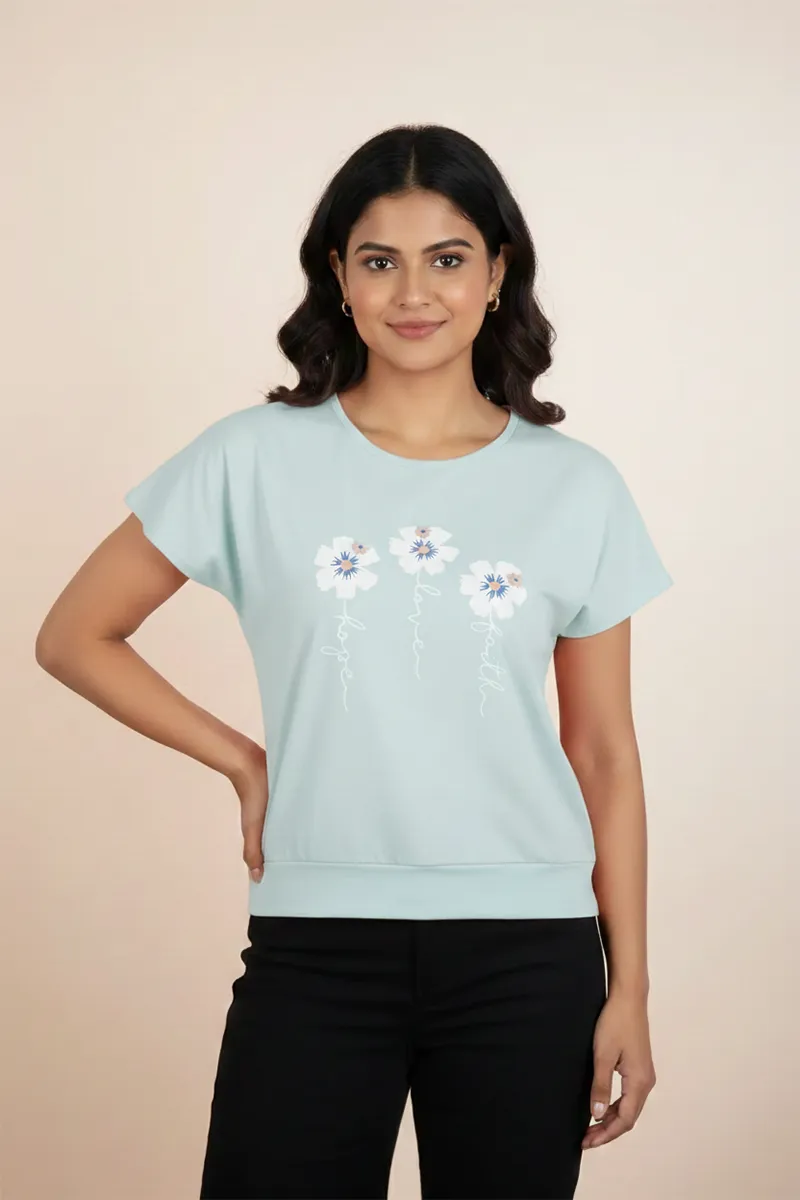 Lycra Graphic Printed T-Shirt for Women 018758LSKYBLU