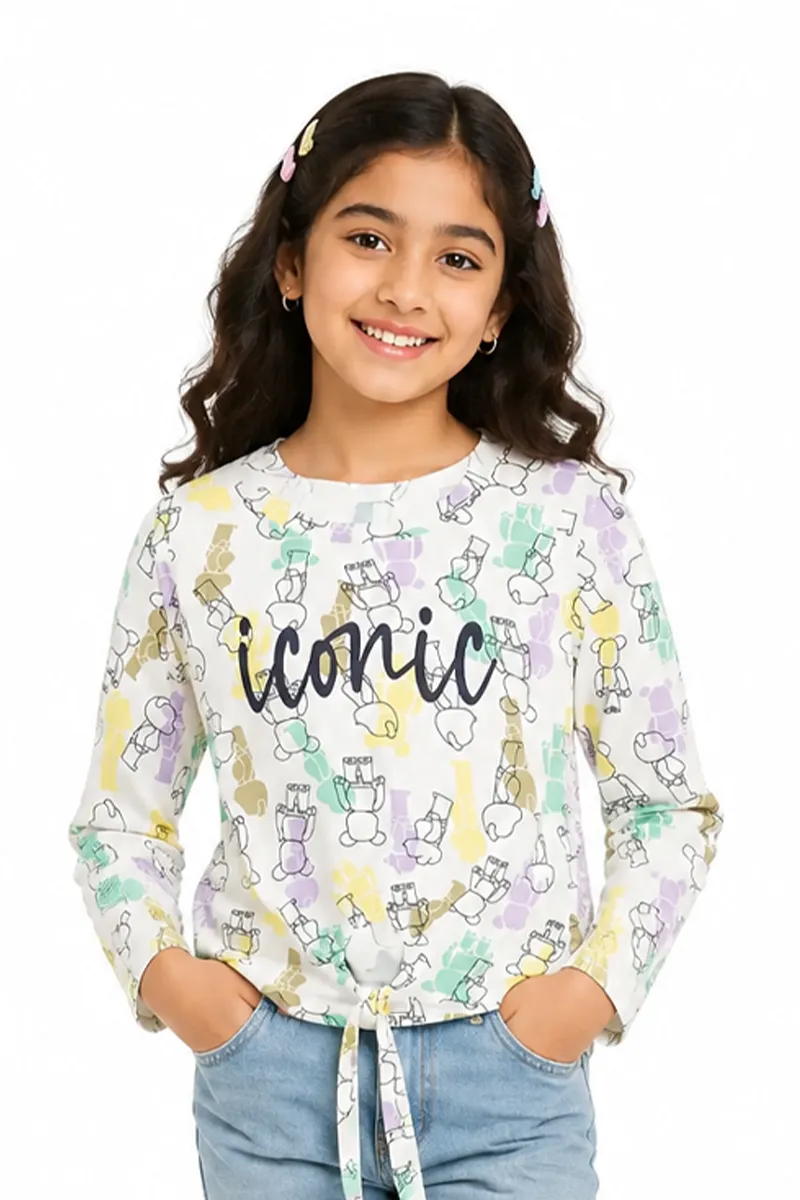Girl's Conversational Printed Polyester T-Shirt 01876256YRSWHI