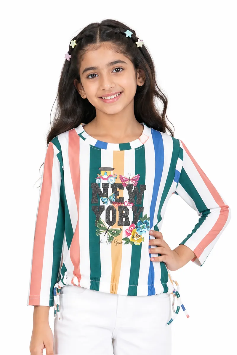Girls Cotton Lycra Printed T-Shirt 0187641314YRSMUL