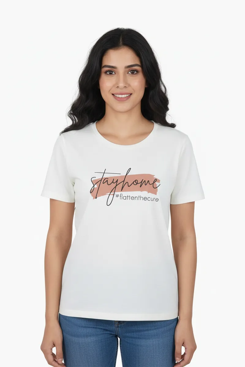 Lycra Typographic Print T-Shirt for Women 018765LOFFWHI