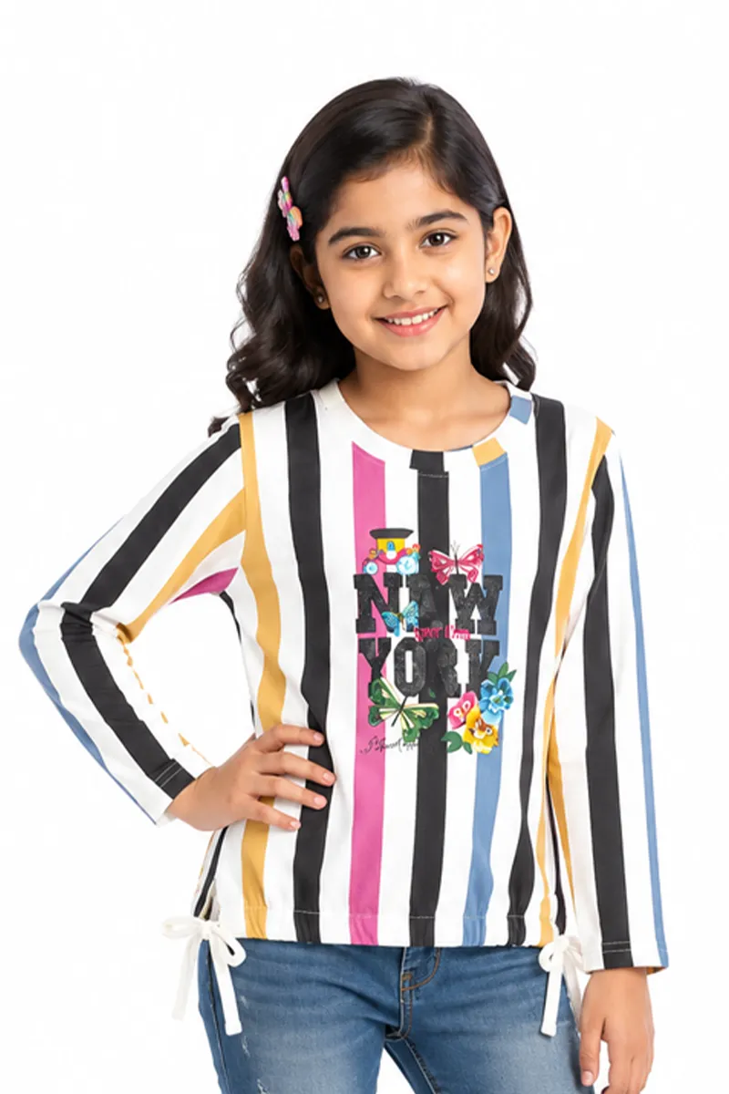 Girl's Cotton Lycra Printed Full Hand T-Shirt 01876678YRSMUL