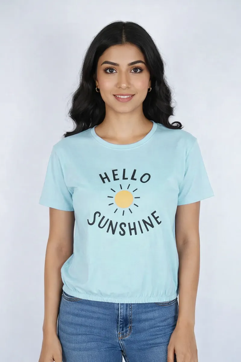 Lycra Graphic Print T-Shirt for Women 018771XLSKYBLU