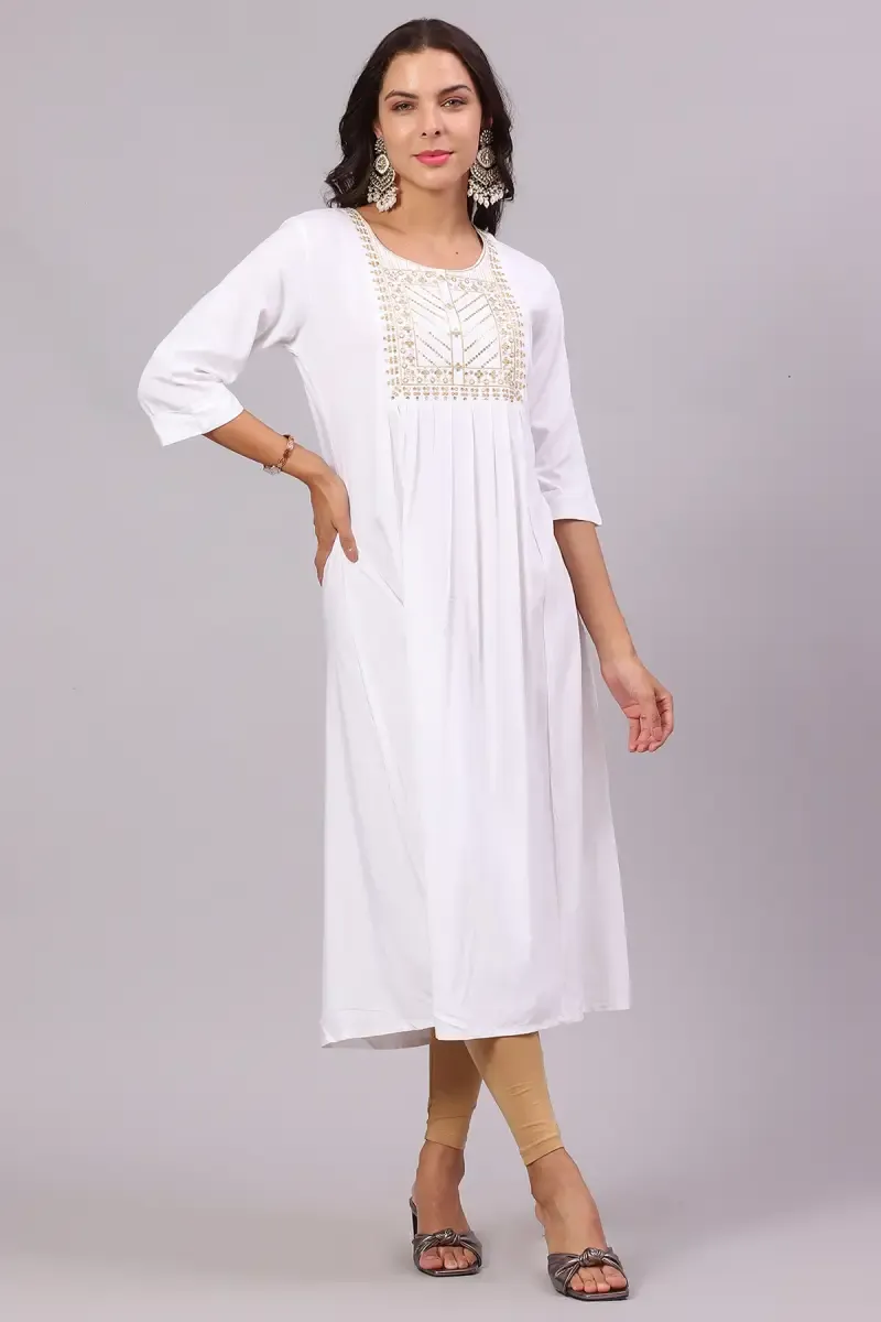 Rayon Sequined Kurta for Women 018772XXLWHI - White kurti - XXL