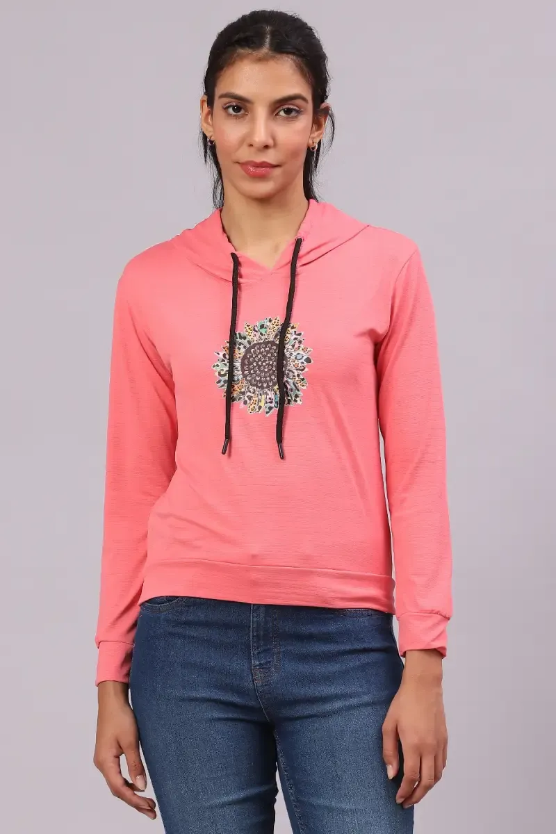 Lycra Printed Hoodie for Women 018777PINM