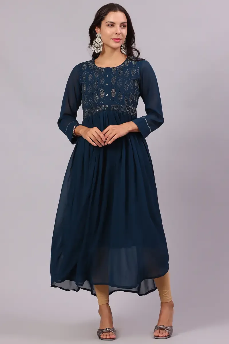 Georgette Solid Anarkali Kurti for Women 018787MTEA
