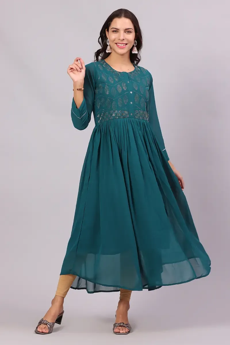 Georgette Solid Anarkali Kurti for Women 018787XLDARGRE