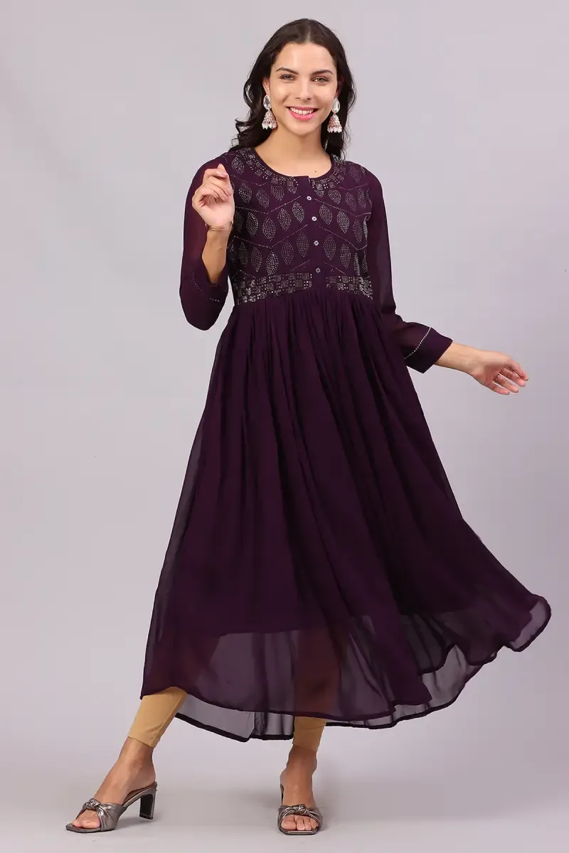 Georgette Solid Anarkali Kurti for Women 018787XLMAG