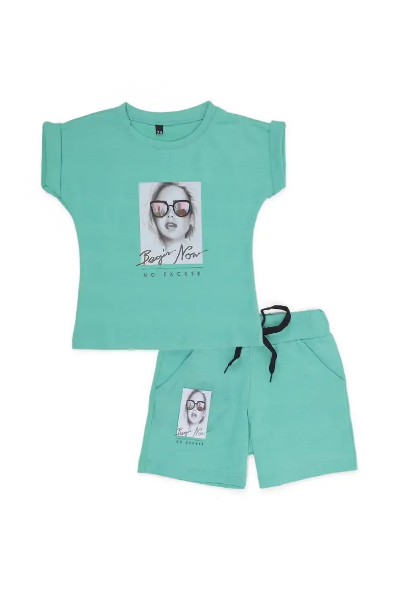 Girl's Lycra Printed T-shirt and Shorts Set  018796GRE34YRS2
