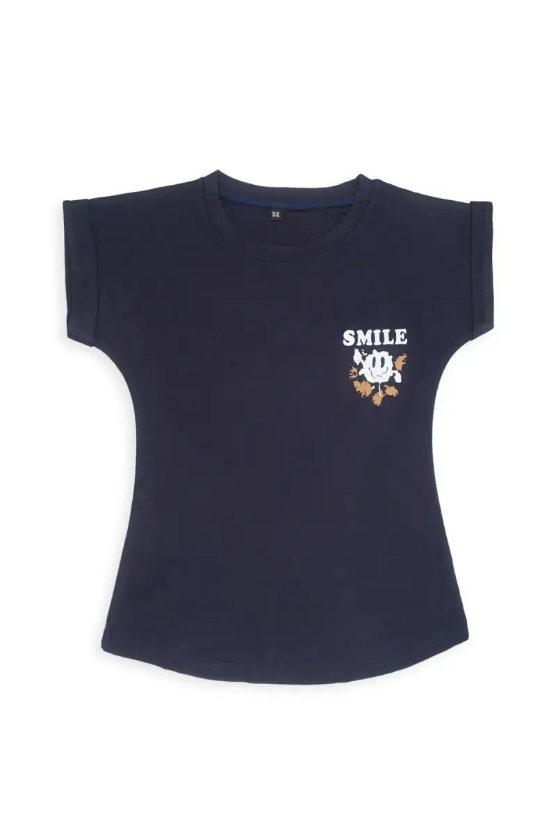 Lycra Printed Regular Fit T-shirt for Girls 0187971718YRSNAVBLU