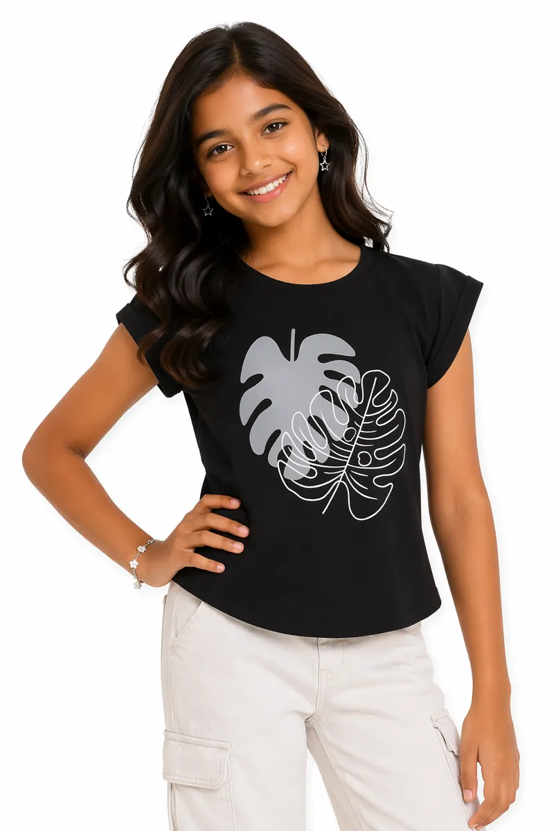 Cotton Lycra Printed Casual T-Shirt for Girls 0188051314YRSBLA