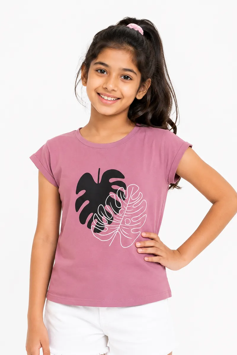 Cotton Lycra Printed Casual T-Shirt for Girls 0188051718YRSDUSPIN