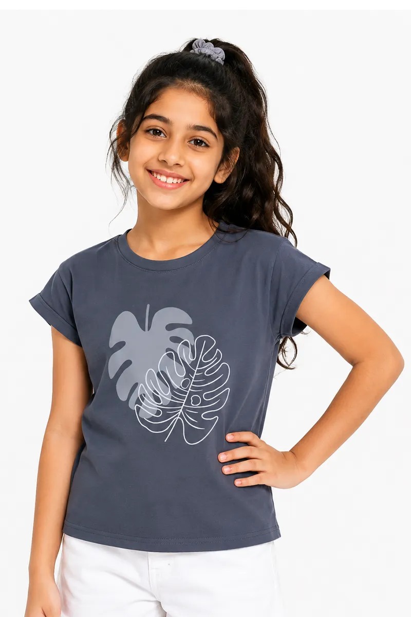 Cotton Lycra Printed Casual T-Shirt for Girls 0188051617YRSGRE