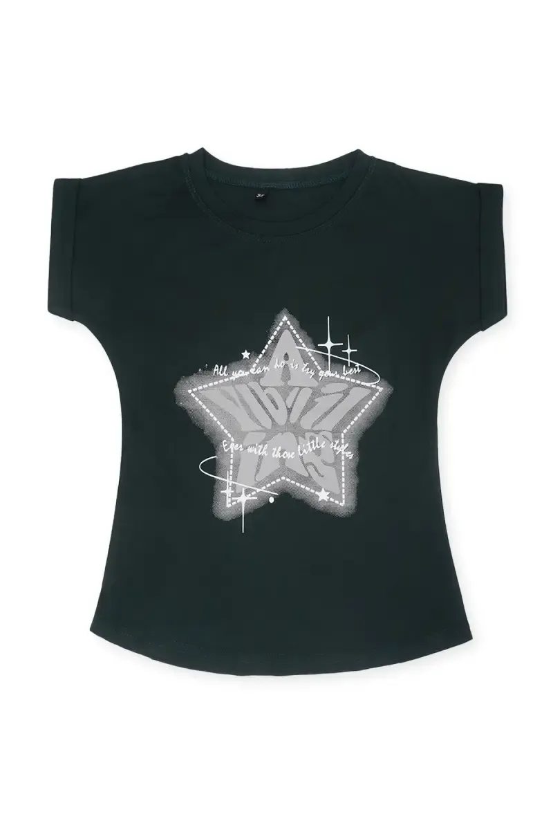 Girls Cotton Lycra Printed T-Shirt 0188061718YRSDARGRE