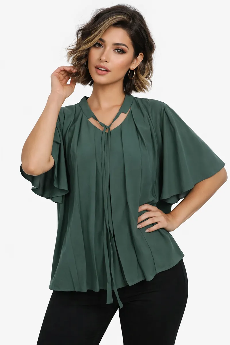Georgette Solid Pleated Top for Women 018812LGRE